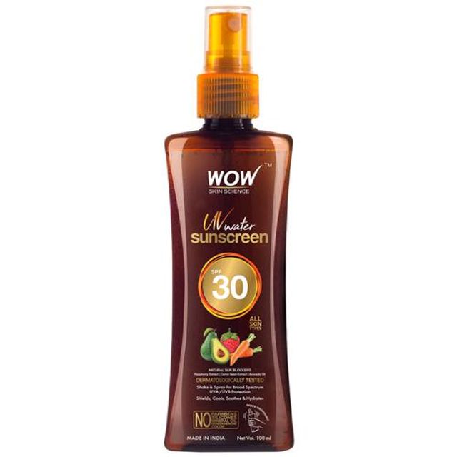 Wow Skin Science UV Water Sunscreen - SPF 30, Natural Sun Blockers, For All Skin Types, No Parabens, 100 ml