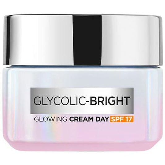Loreal Paris Glycolic Bright Glowing Day Cream - SPF 17, For Dark Spot Reduction & Even Toned Skin, 50 ml