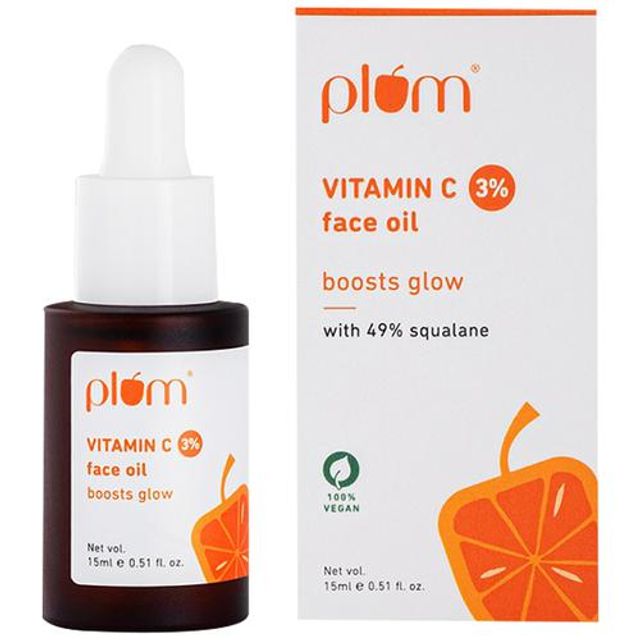Plum 3% Vitamin C Face Oil - With 49% Squalane, Lightweight, Vegan, For Glowing Skin, 15 ml