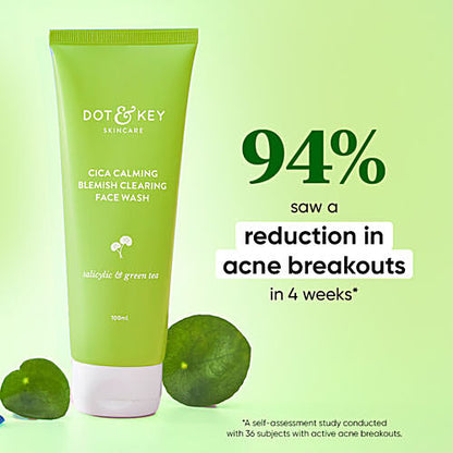 Dot & Key CICA Calming Blemish Clearing Face Wash - Salicylic & Green Tea, Reduces Acne, 100 ml