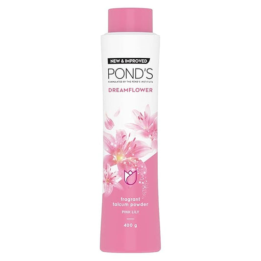 Pond’s Dreamflower, Pink Lily Fragrant Talcum Powder, 400g, for Long-lasting Fragrance, with Vitamin B3, Glowing Skin