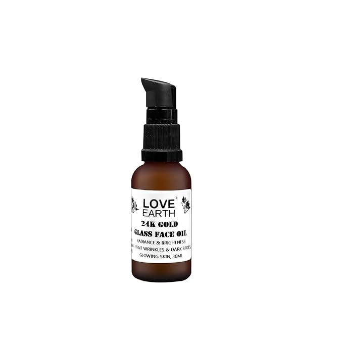 Love Earth 24K Gold Glass Face Oil With Pure Essential Oils and 24K Gold Flakes, Paraben & Chemical Free 30ml