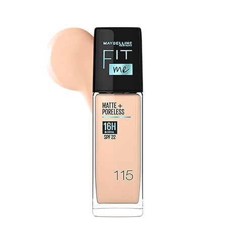 Maybelline New York Liquid Foundation, Matte Finish, With SPF, Absorbs Oil, Fit Me Matte + Poreless, 115 Ivory, 30ml