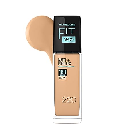 Maybelline New York Liquid Foundation, Matte Finish, With SPF, Absorbs Oil, Fit Me Matte + Poreless, 220 Natural Beige, 30ml