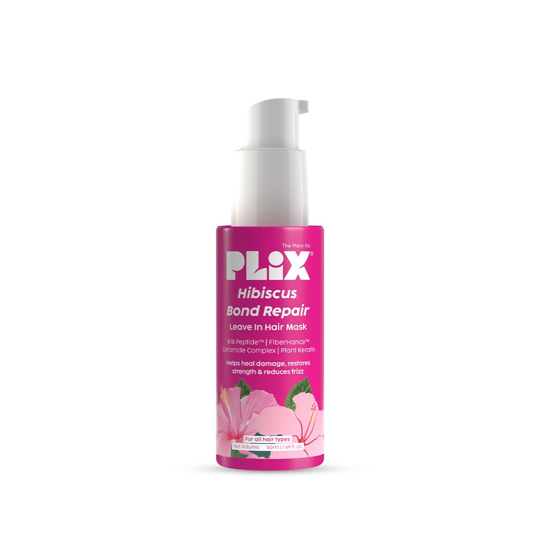 Plix Hibiscus Bond Repair Leave-In Hair Mask | SH Oligopeptide 78 & FiberHance™ | Repairs Damage, Reduces Frizz & Strengthens Hair | Vegan & Sulfate-Free | 50g