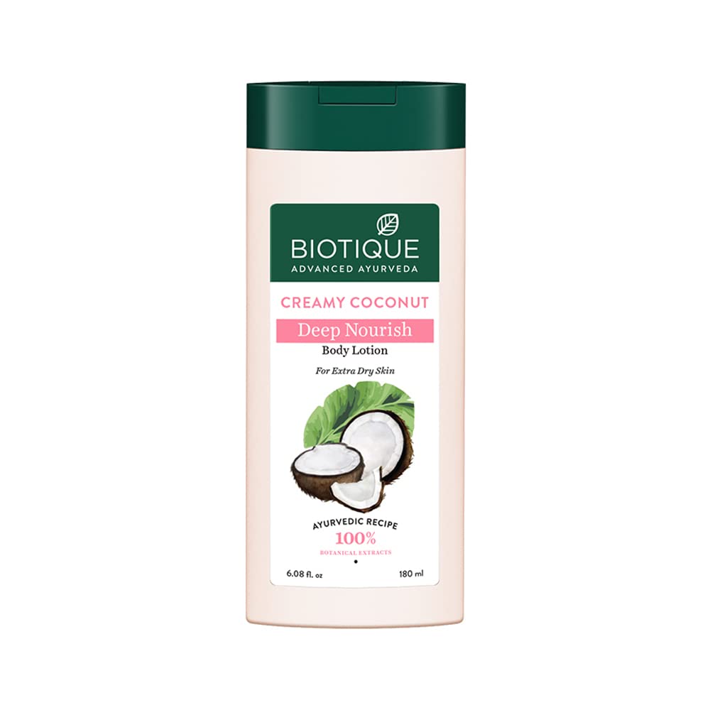 Biotique Creamy Coconut Deep Nourish Body lotion For Extra Dry Skin | Heals, Repairs, and Soothes the Skin | Moisturizing and Skin-Humidifying 180 ml