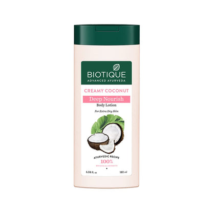 Biotique Creamy Coconut Deep Nourish Body lotion For Extra Dry Skin | Heals, Repairs, and Soothes the Skin | Moisturizing and Skin-Humidifying 180 ml