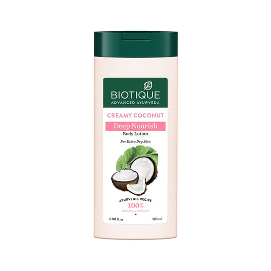 Biotique Creamy Coconut Deep Nourish Body lotion For Extra Dry Skin | Heals, Repairs, and Soothes the Skin | Moisturizing and Skin-Humidifying 180 ml