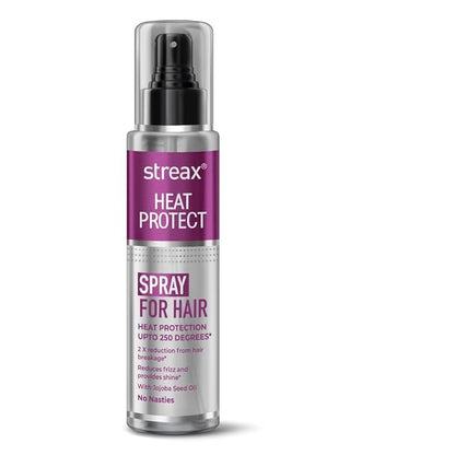 Streax Heat Protection Spray for Hair -100 Ml, Hair Styling Spray for Women & Men | Heat Protectant Spray for hair Upto 250°C & 2X Less Hair Breakage I Frizz Free & helps in Damage Control I Enriched with Jojoba Seed Oil that adds shine to hair