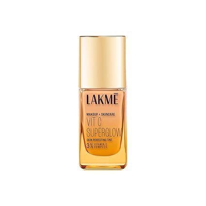 LAKMÉ Makeup+Skincare VitC Superglow Skin Perfecting Natural Liquid Tint, Medium Coverage, Warm Crème W120