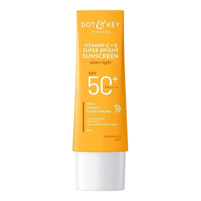 DOT & KEY Vitamin C + E Super Bright Sunscreen Spf 50|Water-Light,UVA/UVB & Blue Light Protection|For Even Toned & Glowing Skin|With Liquid Spf 50+++ 50gm