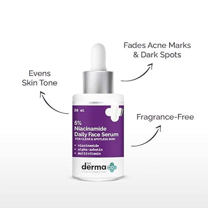 The Derma Co 5% Niacinamide Daily Face Serum with Alpha Arbutin & Multivitamin for Clear & Spotless Skin - 30ml