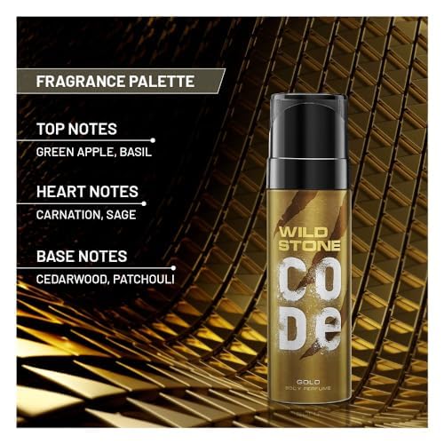 WILD STONE CODE Gold Body Perfume Spray For Men With Strong Masculine Aroma For Special Occasion, 120Ml