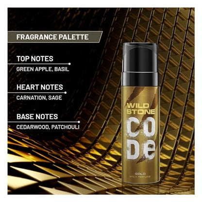 WILD STONE CODE Gold Body Perfume Spray For Men With Strong Masculine Aroma For Special Occasion, 120Ml