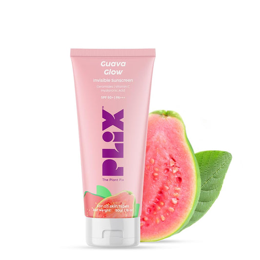 Plix Spf 50+ Guava Glow Invisible Sunscreen For All Skin Type With Pa +++|For Uv A,Uv B&Blue Light Protection With Ceramides,Vitamin C&Hyaluronic Acid 50gm