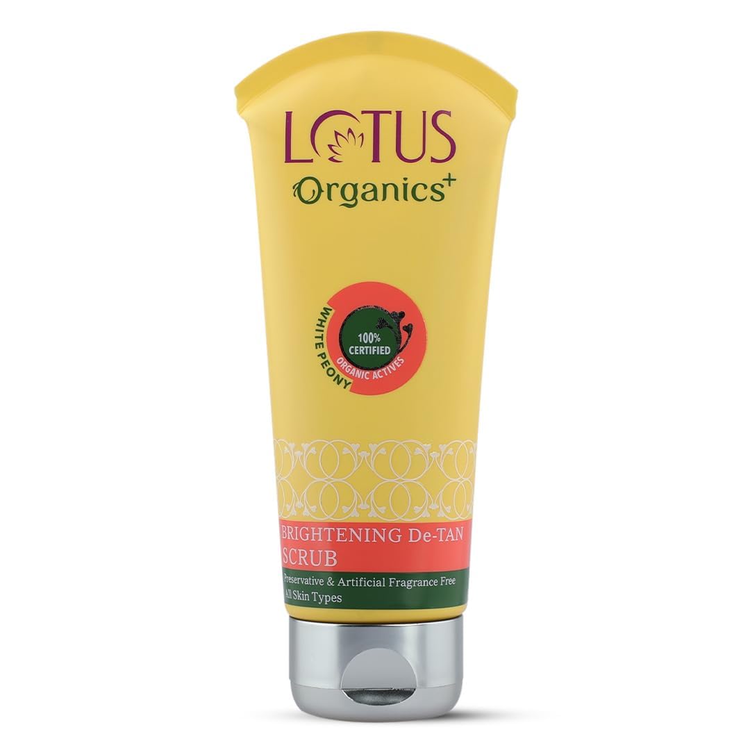 Lotus Organics+ De-Tan Face Scrub | With 100% Certified Organic White Peonies | Reduce Tanning | Combats Sun Damage | Removes Blackheads, Whiteheads & Pigmentation