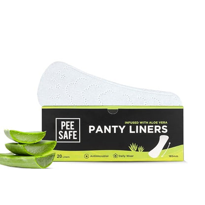 Pee Safe Panty Liners For Women Daily Use with Aloe Vera - 20 Liners | 185mm Long (Large Size)