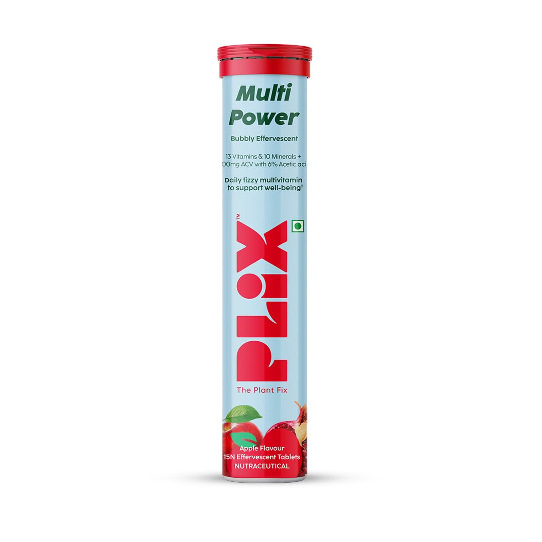 PLIX - THE PLANT FIX Multi Power Multivitamin + Apple Cider Vinegar 15 Fizzy Effervescent Tablet Vitamins & 10 Minerals|100% Vegan