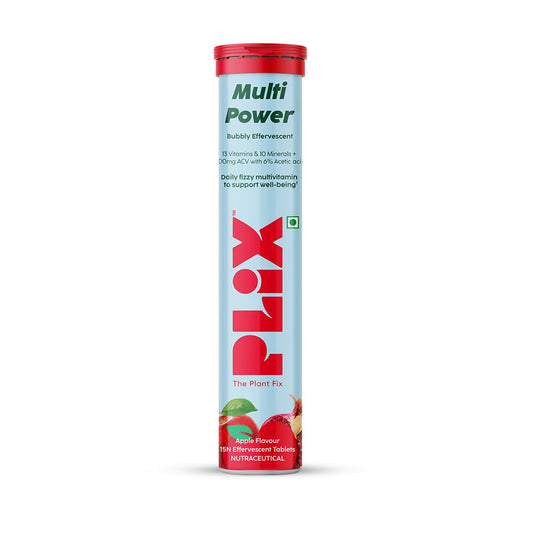 PLIX - THE PLANT FIX Multi Power Multivitamin + Apple Cider Vinegar 15 Fizzy Effervescent Tablet Vitamins & 10 Minerals|100% Vegan