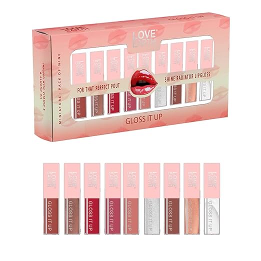 Love Earth Liquid Lip Gloss Pack Of 9 For Soft & Dewy Lips Enriched with Vitamin E & Almond Oil Lip Color For Glossy Look |Lightweight