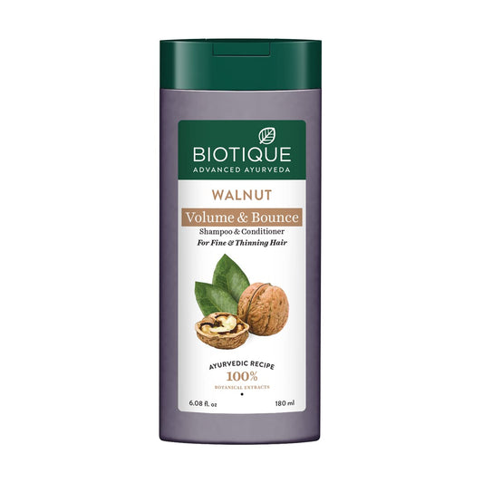 Biotique Bio Walnut Volume and Bounce Shampoo and Conditioner | For Fine and Thinning Hair| Volumizing Shampoo for Thin Hair 180 ml