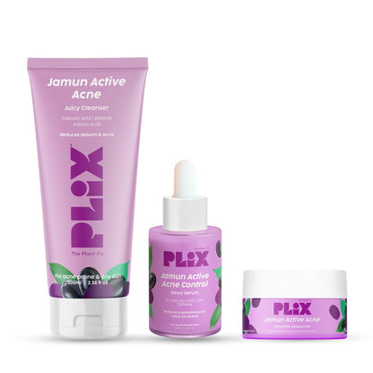 Plix Jamun Cleanser & 2% Salicylic Acid Serum With Smoothie Moisturizer Combo l Detoxifies The Skin l Reduces Active Acne l Fades Blemishes