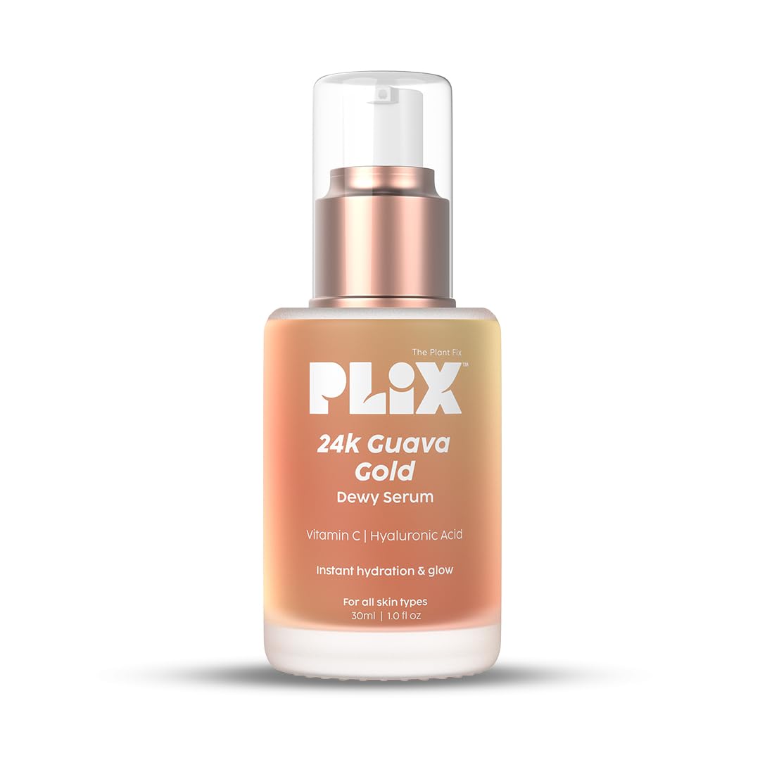 Plix 24K Guava Gold Serum | Vitamin C & Hyaluronic Acid | Brightens Skin & Reduces Photoageing | 2-In-1 Face Serum & Primer For Glowing Skin | 30 Ml