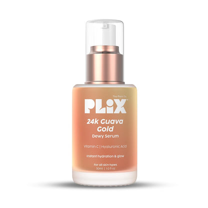 Plix 24K Guava Gold Serum | Vitamin C & Hyaluronic Acid | Brightens Skin & Reduces Photoageing | 2-In-1 Face Serum & Primer For Glowing Skin | 30 Ml