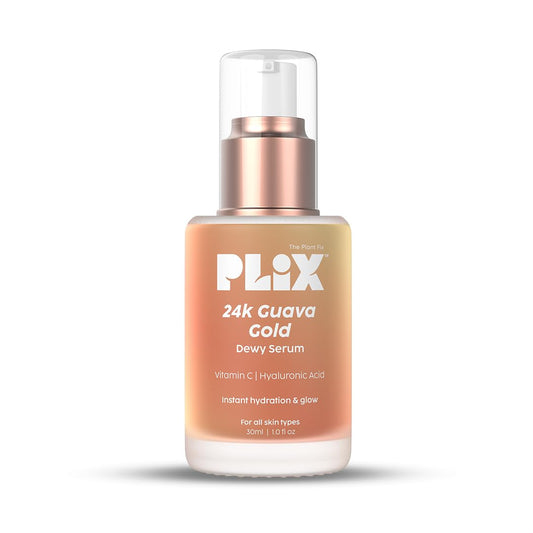 Plix 24K Guava Gold Serum | Vitamin C & Hyaluronic Acid | Brightens Skin & Reduces Photoageing | 2-In-1 Face Serum & Primer For Glowing Skin | 30 Ml
