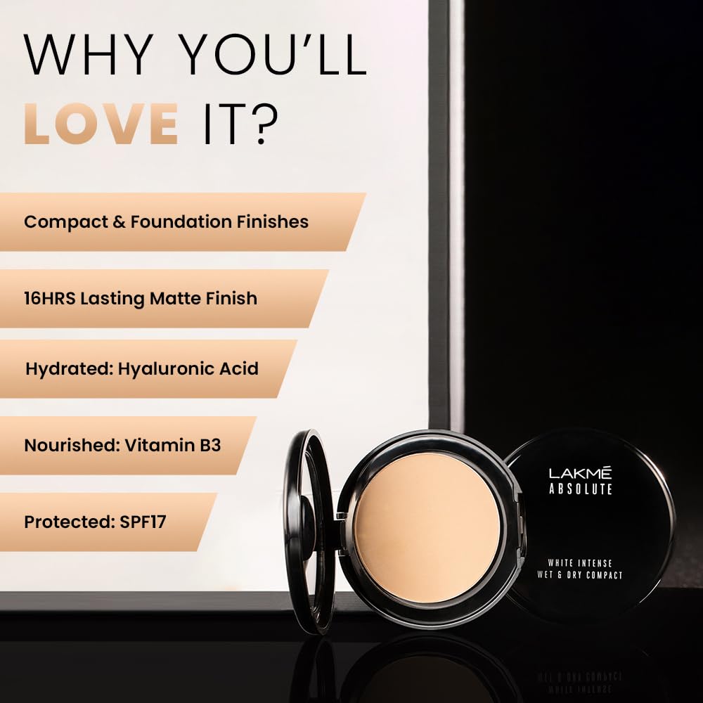 Lakme Absolute White Intense Wet & Dry Compact, Ivory Fair 01, 9 g