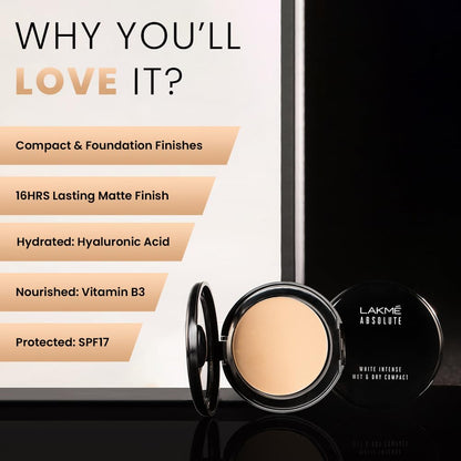 Lakme Absolute White Intense Wet & Dry Compact, Ivory Fair 01, 9 g
