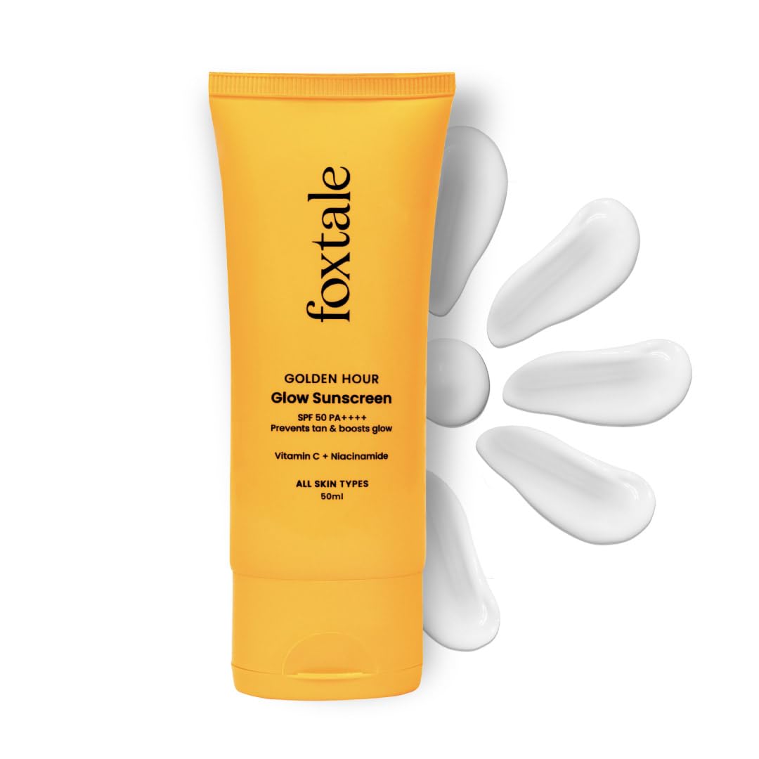 Foxtale Glow Sunscreen SPF 50 PA++++ with Vitamin C & Niacinamide, In-Vivo Tested, Sensitive-Skin Friendly, Made with 100% New-Gen Filters & EU Approved, Lightweight, Non-Greasy, No White Cast 50ml