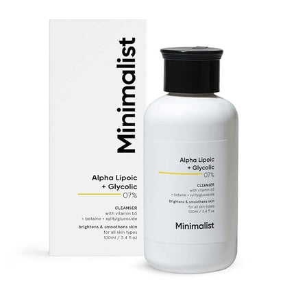 Minimalist 7% ALA & AHA Brightening Face Wash with Vitamin B5 For Hydration, Glycolic Acid For Exfoliation & Alpha Lipoic Acid For Glowing shin 100 ml