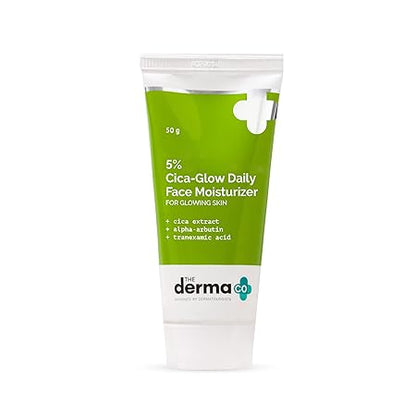 The Derma Co 5% Cica-Glow Daily Face Moisturizer with Alpha Arbutin & Tranexamic Acid for Glowing Skin - 50 g