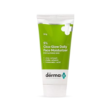 The Derma Co 5% Cica-Glow Daily Face Moisturizer with Alpha Arbutin & Tranexamic Acid for Glowing Skin - 50 g