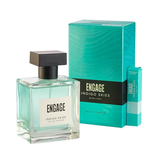 Engage Indigo Skies Perfume for Men Long Lasting Smell, Fresh and Earthy Fragrance Scent, for Everyday Use, Gift for Men, Free Tester with pack, 100ml