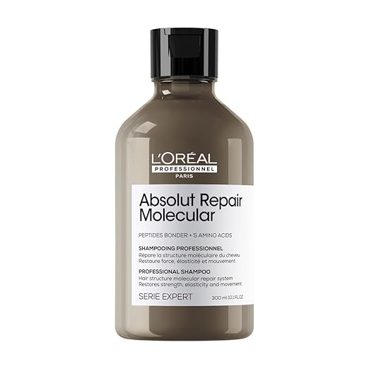 L'Oréal Professionnel Absolut Repair Molecular Sulfate-Free Deep Repairing Shampoo for Damaged Hair - 300 ml | Repairs Very Damaged Hair and Restores Strength With 2% Peptides Bonder & 5 Amino Acids