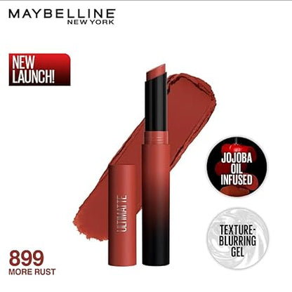 Maybelline New York Lipstick, Matte Finish, Bold Colour, Enriched With Jojoba Oil, Color Sensational Ultimattes, 899 More Rust