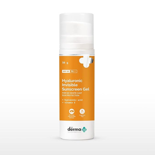 The Derma Co Hyaluronic Invisible Sunscreen Gel with Hyaluronic Acid & Vitamin E for No White Cast Sun Protection - 50g