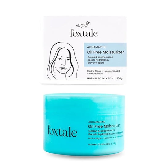 Foxtale Oil-Free Gel Moisturizer for Face | Hyaluronic Acid, Niacinamide, Betaine, Marine Algae| Boosts Hydration, Brightens Skin, Soothes Acne 100g