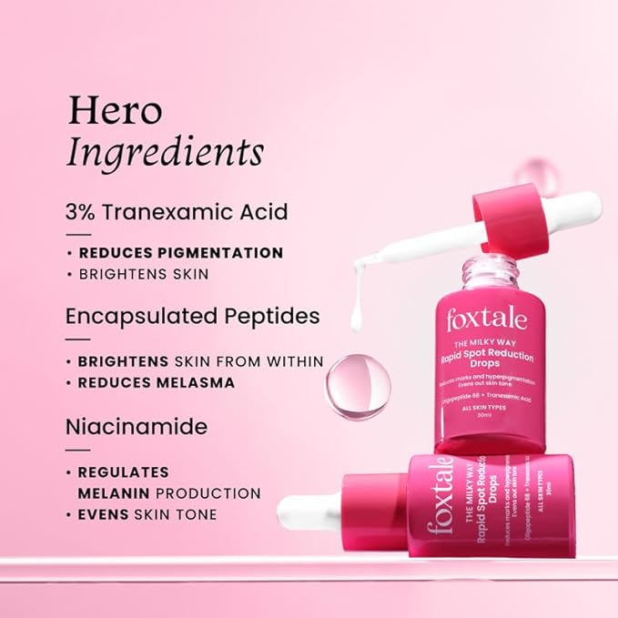 Foxtale 3% Tranexamic Acid Face Serum with Peptides & Niacinamide for Hyperpigmentation, Reduces Marks & Dark Spots
