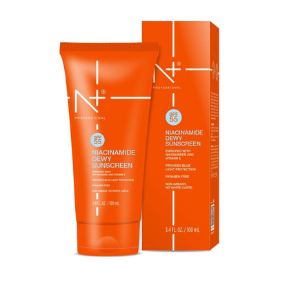 N+ Sunscreen Cream with spf 55 + Niacinamide Dewy + Vitamin E, Non-Greasy, No white caste