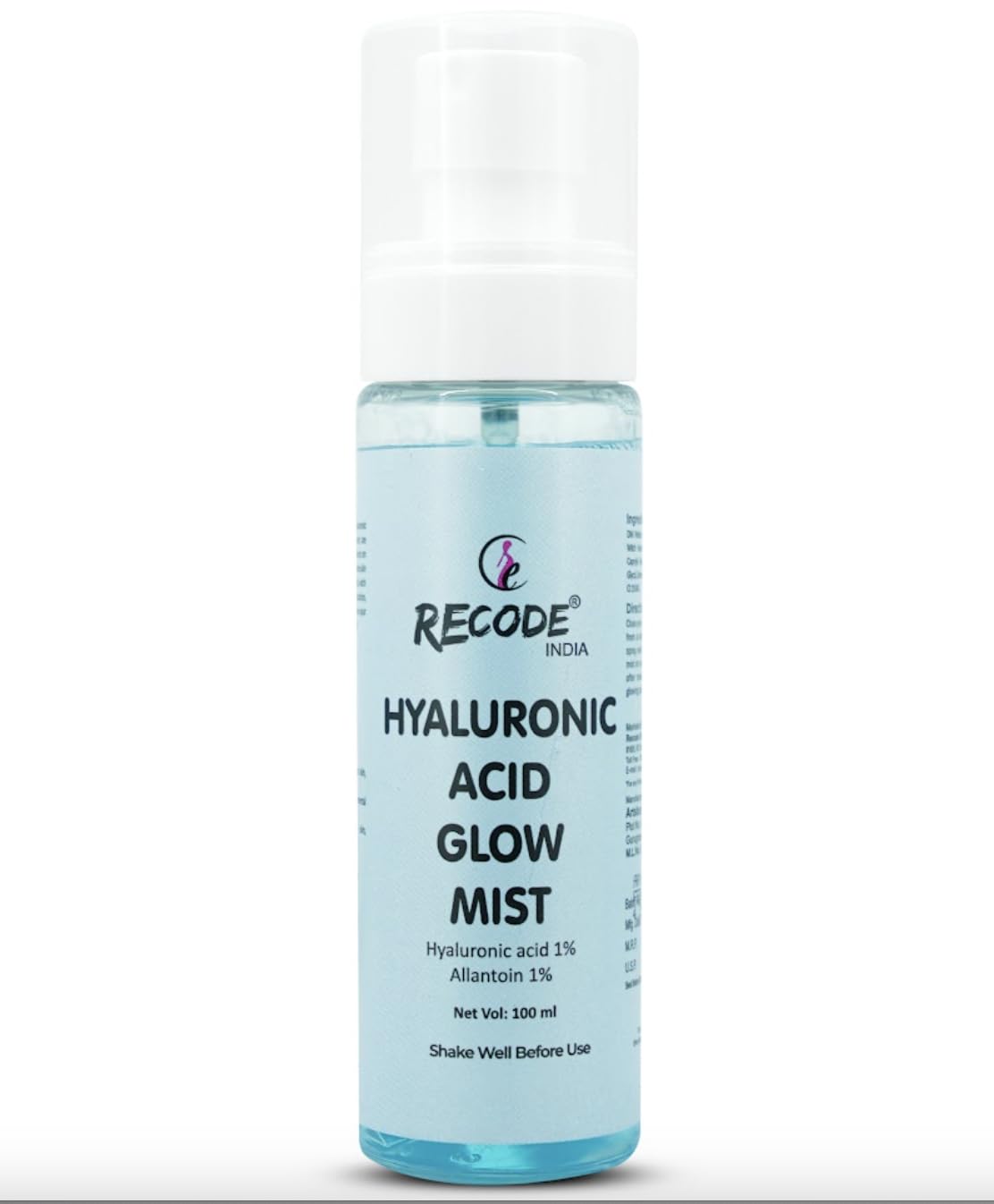 Recode Hyaluronic Acid Glow Mist 100ml Luminious Glow Goodness Extracts of Papaya, Witch Hazel, Cucumber & Aloe Vera
