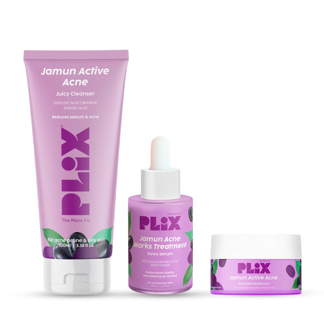 PLIX THE PLANT FIX Jamun Cleanser & 10% Niacinamide Acid Serum With Smoothie Moisturizer Combo l Detoxifies The Skin l Reduces Acne Marks l Fades Blemishes