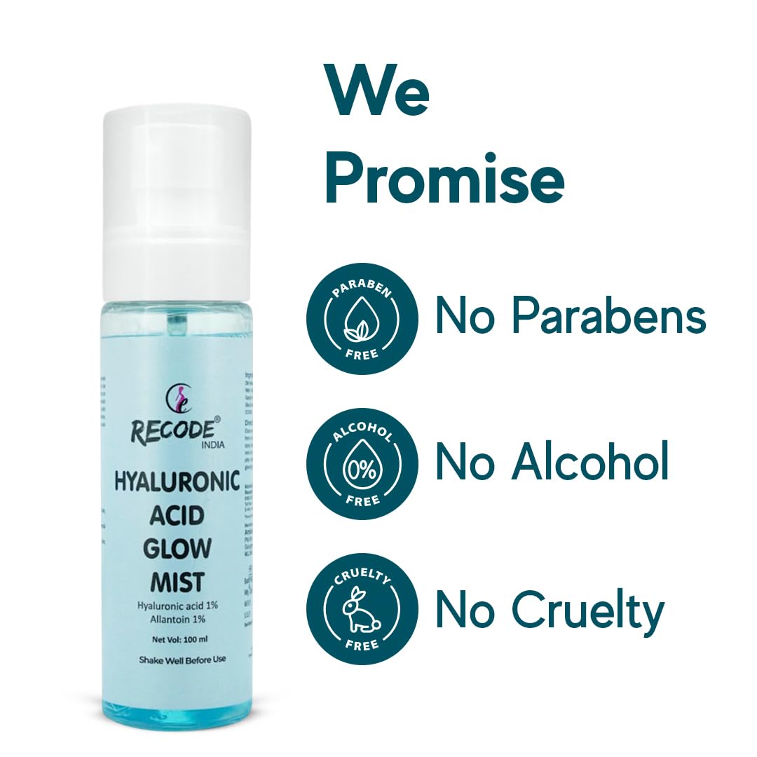 Recode Hyaluronic Acid Glow Mist 100ml Luminious Glow Goodness Extracts of Papaya, Witch Hazel, Cucumber & Aloe Vera