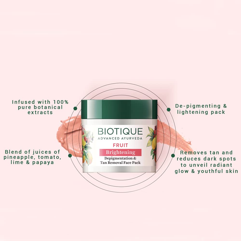 Biotique Fruit Brightening Depigmentation and Tan Removal Face Pack Ayurvedic and Organically Pure,Tan Removal 75gm