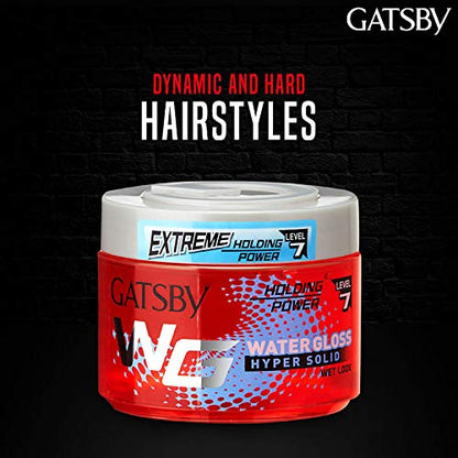 Gatsby Water Gloss - Hyper Solid, Wet Look Hair Gel, Shine Effect, Long Lasting Hold, Non Sticky, Easy Wash Off, Holding Level 7, 300gm