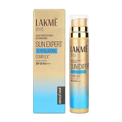 Lakme Sun Expert 1% Hyaluronic Sunscreen, SPF 50 PA+++ for UVA/B, No white cast, for hydrated skin