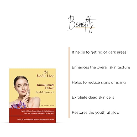 Vedicline Kumkumadi Tailam Bridal Glow Monodose Facial Kit, Fade Blemishes, Dark Spots With the Goodness of Kumkumadi Tailam & Almond Oil For Flawless Skin, 42ml With Cryo Mask 20gm