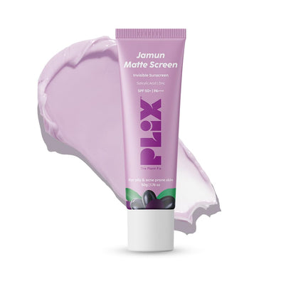 Plix 0.1% Salicylic Acid Jamun Mattifying Lightweight Sunscreen Spf50+ Pa+++ | Uva, Uvb Shield | Acne Reduction & Hydration 50gm